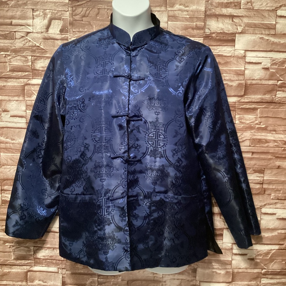 No name reversible Elegant Blue &black Satin Jacket 2X